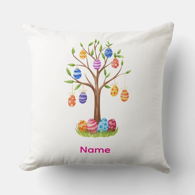 Almofada Árvore de Páscoa em Aquarela com Ovos Decorados Pe (Frente)