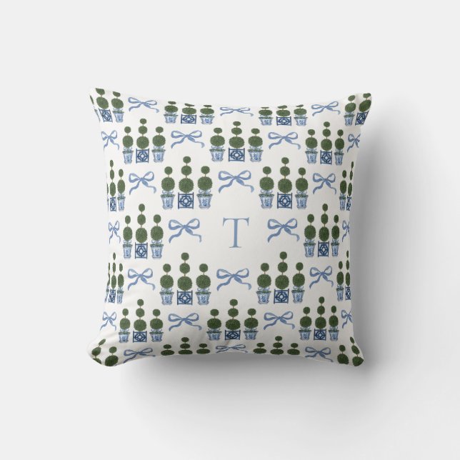 Almofada Árvore de Topiaria em Chinoiserie com Laço Monogra (Frente)