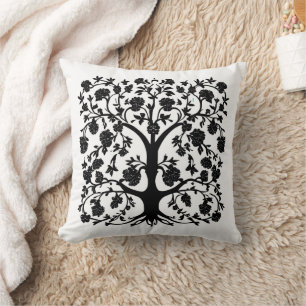 Almofada Árvore de vida floral nº 5 preto e branco