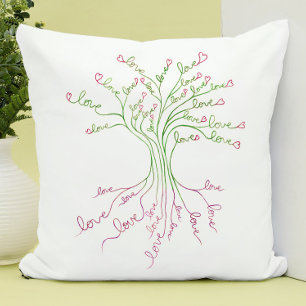Almofada Árvore do Amor da Vida Arte Branco Verde Rosa Cora