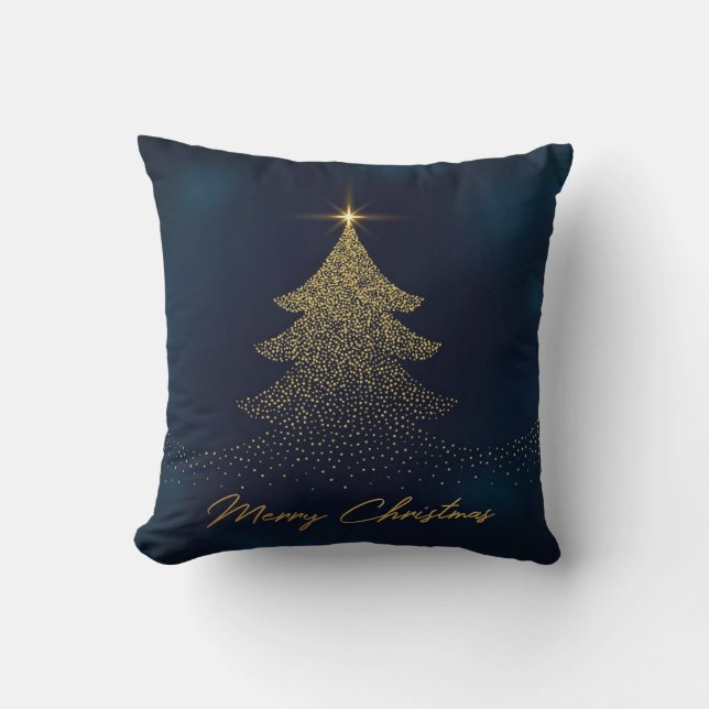 Almofada Árvore Dourada de Natal elegante (Frente)