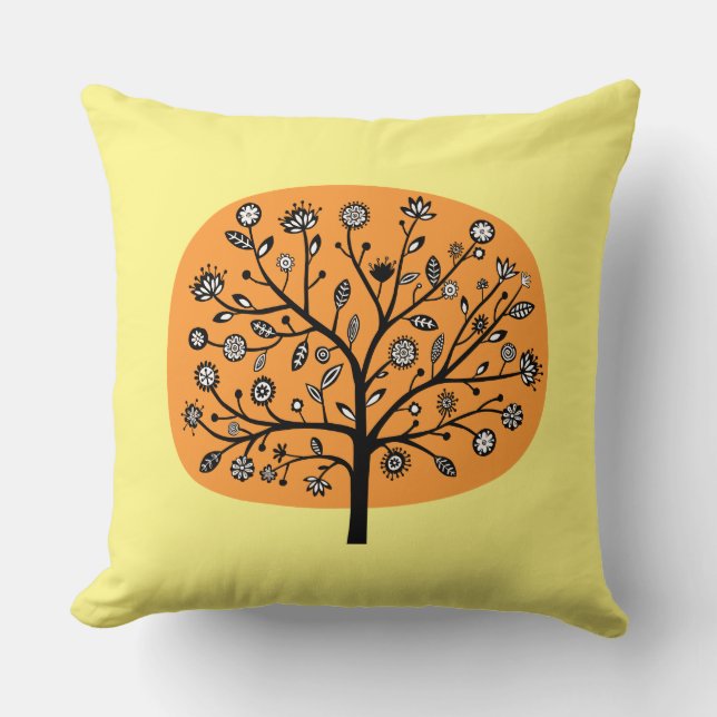Almofada Árvore Flor Estilizada - Laranja Lt e Amarelo Lt (Frente)