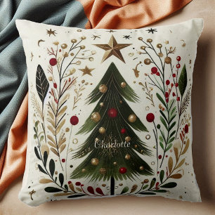 Almofada Árvore Natal Wreath Verde Dourada Star