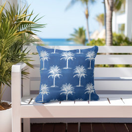 Almofada Árvore Palm Tropical Azul, Branco