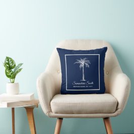 Almofada Árvore Palmeira Branca Azul Tropical Personalizada
