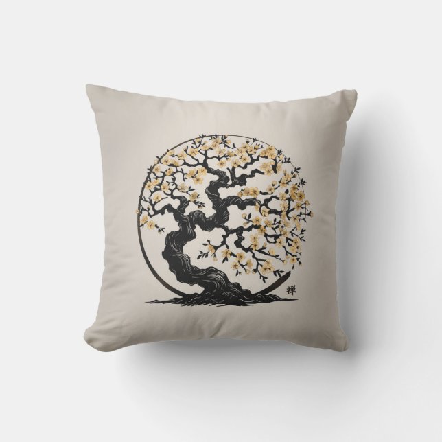 Almofada Árvore Sakura do Círculo Enso Zen (Frente)