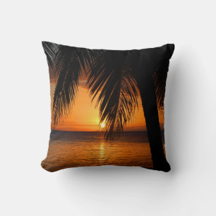 Almofada Árvore Tropical de Palm na Ilha do Sol Laranja