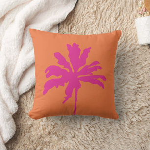 Almofada Árvore Tropical Moderna Laranja e Rosa Quente