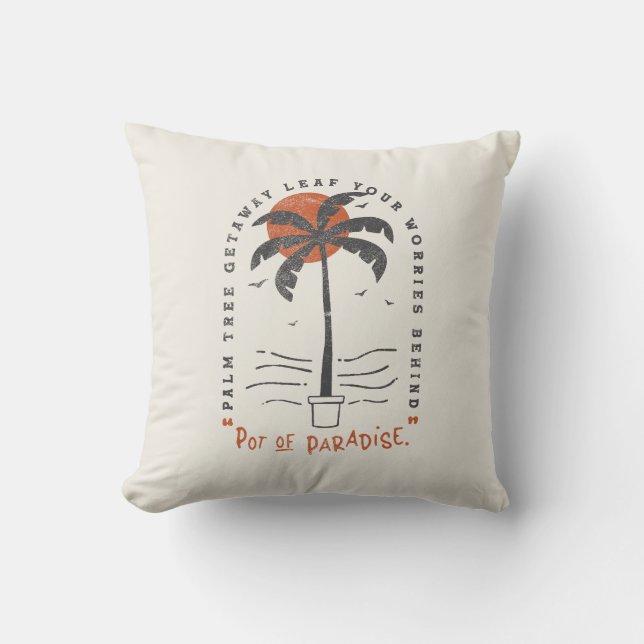 Almofada Árvore Tropical Palm Beach Vibes Summer Sun Retro (Frente)