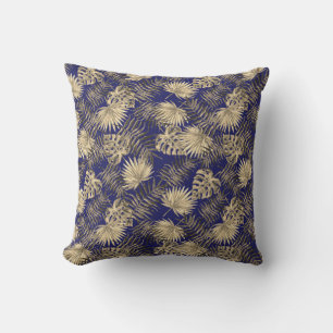 Almofada Árvore Tropical Palm deixa padrão azul escuro Dour