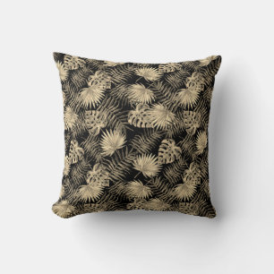 Almofada Árvore Tropical Palm deixa padrão preto Dourado