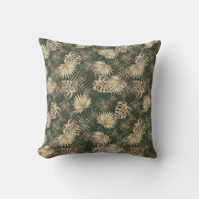 Almofada Árvore Tropical Palm deixa padrão verde-escuro Dou (Frente)