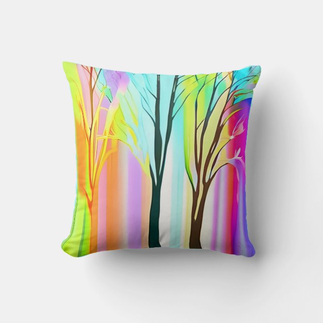 Almofada Árvores Abstratas em Pastéis Multicoloridos (Frente)