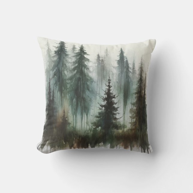 Almofada Árvores Aquarela Rusticidade Selvagem (Frente)