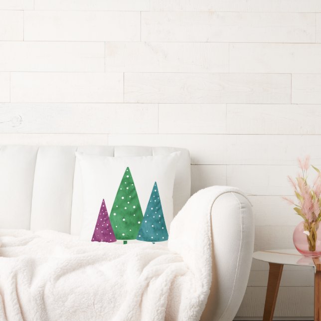 Almofada Árvores de Aquarela Teal Magenta Verdes (Sofá)