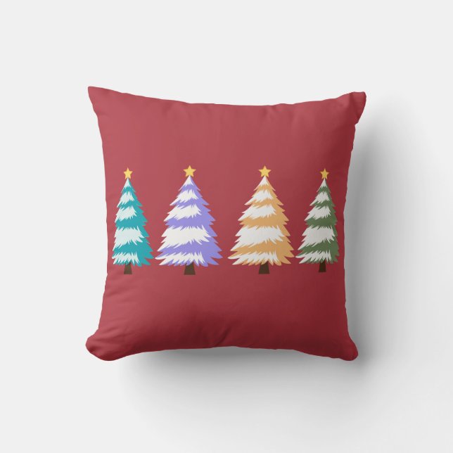 Almofada Árvores de Natal Coloridas Festivas Travesseiro (Frente)