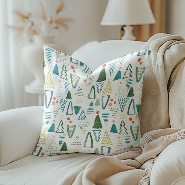 Almofada Árvores de Natal de Aquarela (Watercolor Christmas Trees Reversible Festive Holiday Throw Pillow)