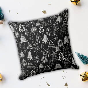 Almofada Árvores de Natal de Giz Negro e Branco minimalista
