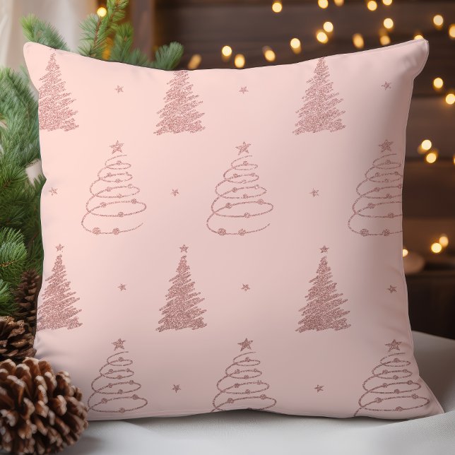 Almofada Árvores de Natal Elegantes em Dourado Rosa Padrão (Criador carregado)