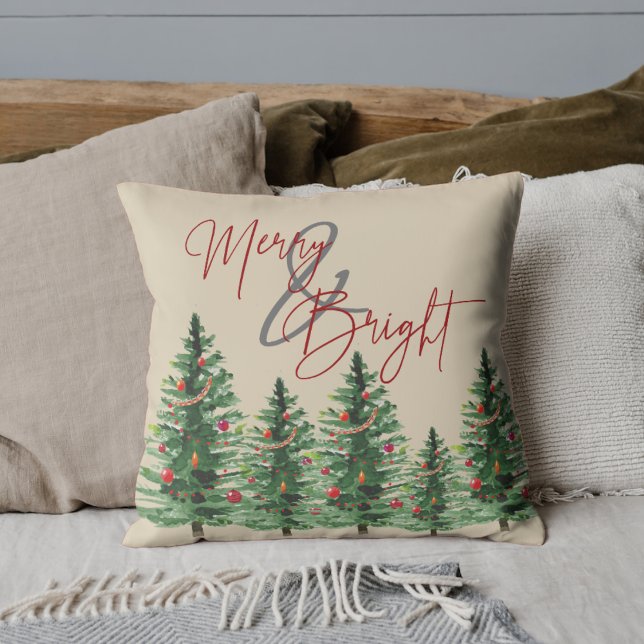 Almofada Árvores de Natal | Feliz e Brilho | TRAVESSEIRO DE (Christmas Trees | Merry & Bright | Throw Pillow)