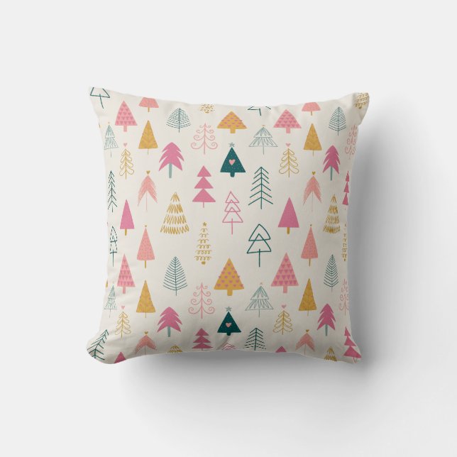 Almofada Árvores de Natal Lindas Padrão Rosa Corado (Frente)