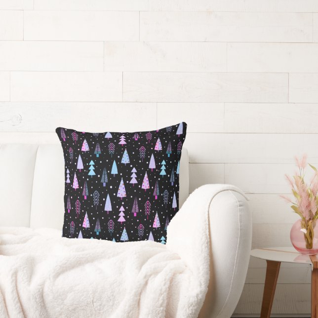 Almofada Árvores de Natal Modernas, Roxo-Rosa-Preto (Sofá)
