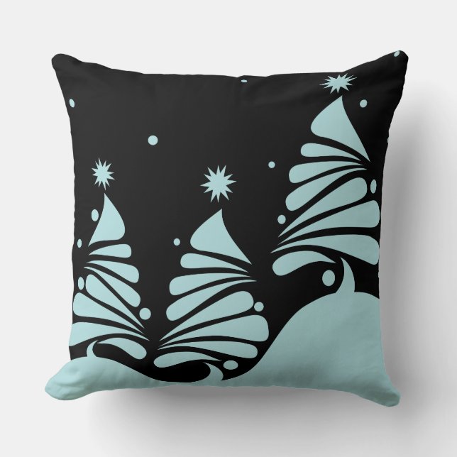 Almofada ÁRVORES DE NATAL Travesseiro decorativo Azul Bebê (Frente)