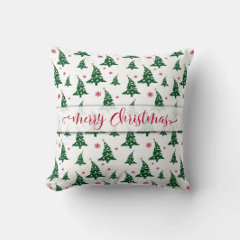 Almofada Árvores de Natal Verdes & Flocos de Neve Vermelhos