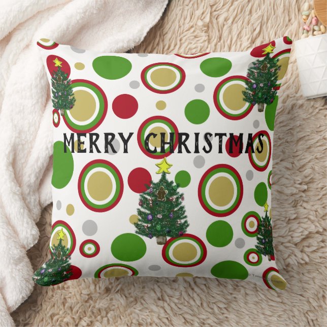 Almofada Árvores de Natal Vermelhas Verdes Prata Dourado Ge (Cobertor)