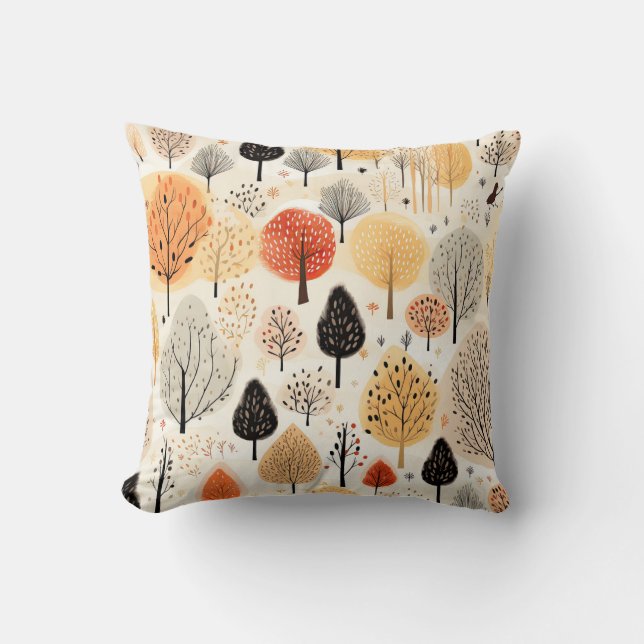 Almofada Árvores de outono boho desenhandas à mão minimal c (Frente)