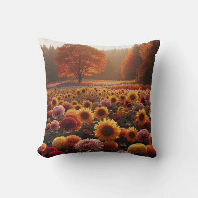 Almofada Árvores de outono/campo com mães (Frente)