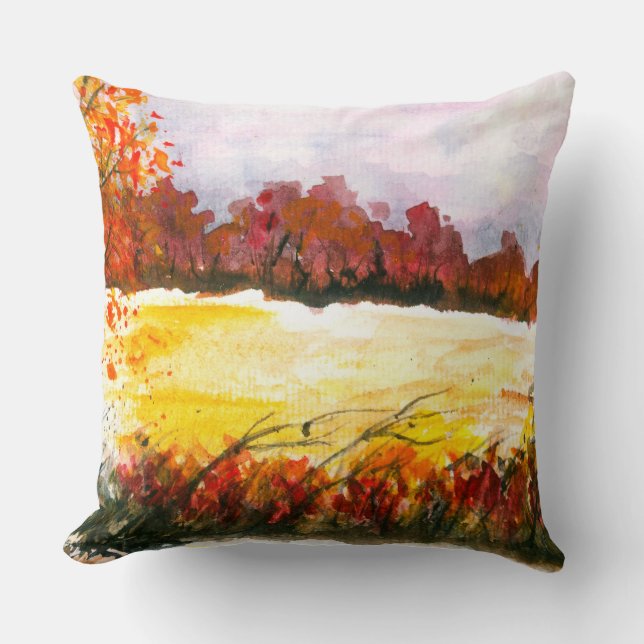 Almofada Árvores de Outono de Abstrato de Aquarelas (Frente)