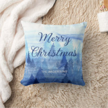 Árvores de Pinheiro Aquarela Azul Natal Feliz 