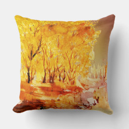 Almofada Árvores do outono Folhas de Cor da Água Pintura de