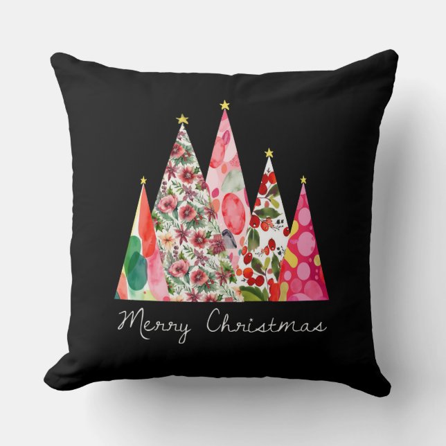 Almofada Árvores Elegantes Modernas de Natal Rosa (Frente)