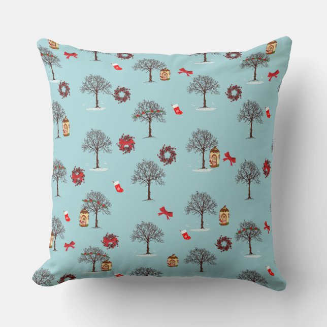 Almofada Árvores em decoração de inverno e Natal (Frente)