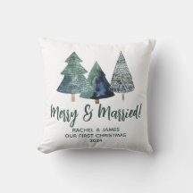 Árvores Evergreen Primeira Feliz de Natal e Casada