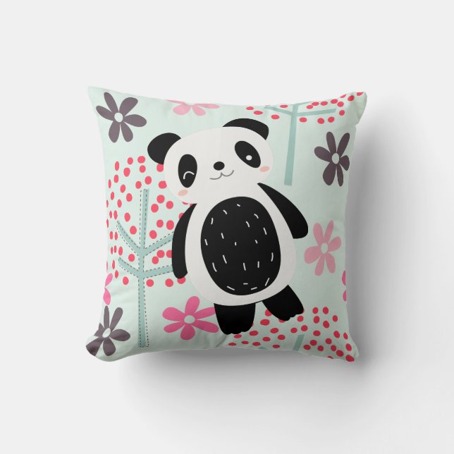 Almofada Árvores, Flores e Ursos de Panda (Frente)