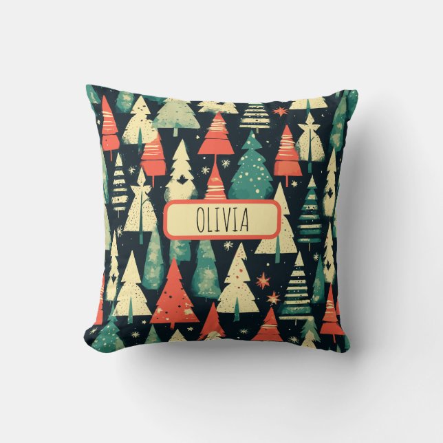Almofada Árvores Geométricas Personalizadas Fofo no Inverno (Frente)
