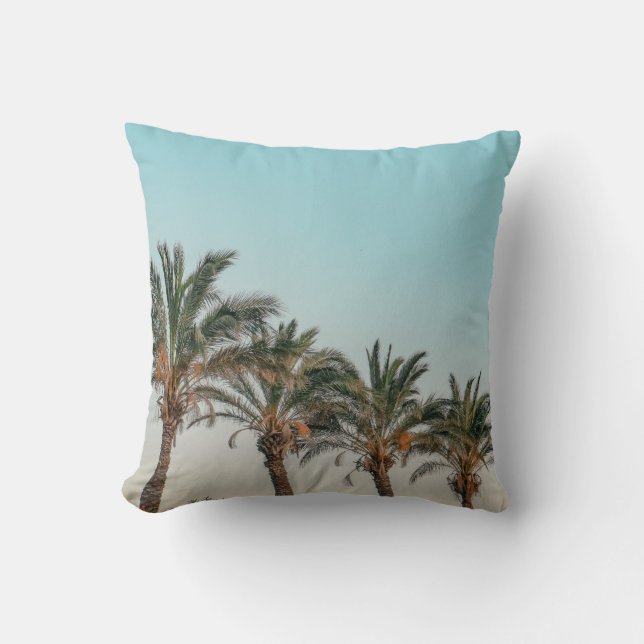 ALMOFADA ÁRVORES VERDE PALM SOB PELE AZUL (Frente)