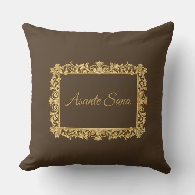 Almofada Asante Sana Espresso & Tan Gilded Frame Reversible (Frente)