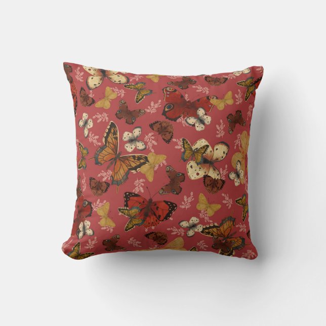 Almofada Asas Coradas – Padrão de Borboleta Rosa (Frente)