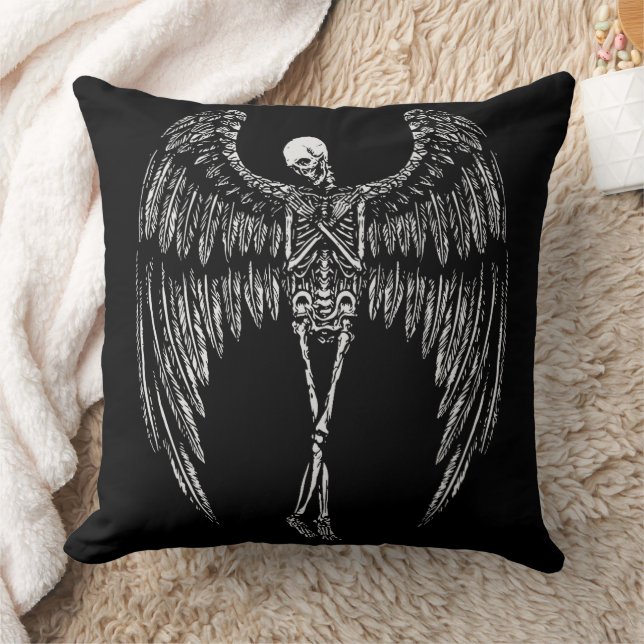 Almofada Asas de Anjo Esquelético em Preto e Branco (Cobertor)