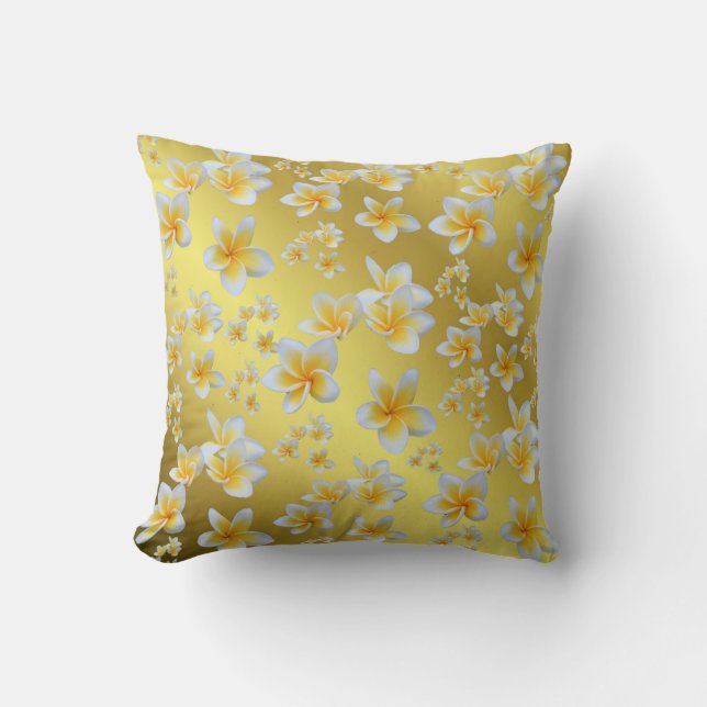 Almofada asiático, amarelo, branco, florir, brilhante, dour (Frente)