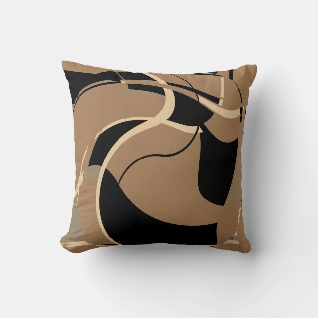 Almofada Aspecto Black Beige on Tan Swirling Abstrato Art M (Frente)