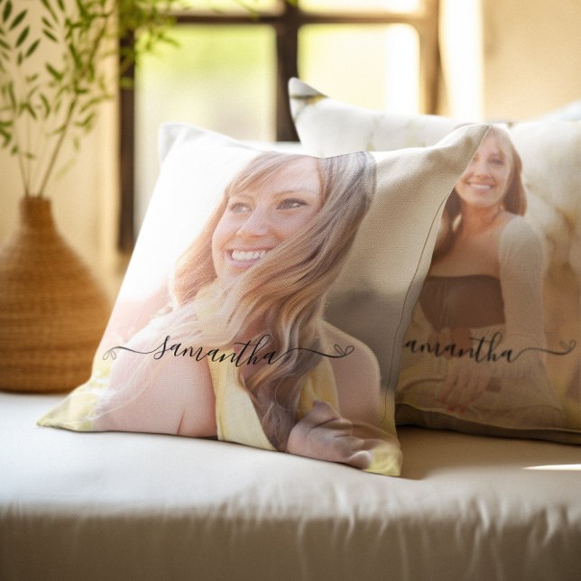 Almofada Assinatura de Nome com Laço Fofo (Cute Bow Signature Name Throw Pillow)