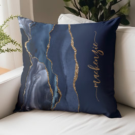 Almofada Assinatura Personalizada Azul Marinho Ágata Dourad