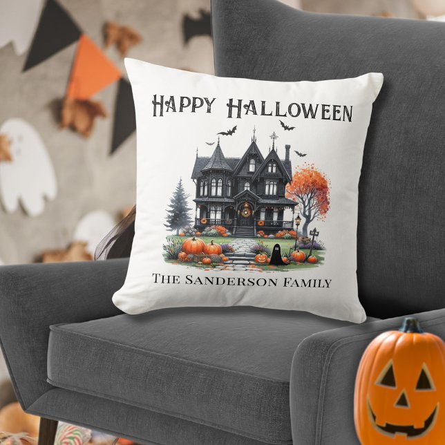 Almofada Assustador Feliz Dia das Bruxas (Spooky Happy Halloween Throw Pillow)