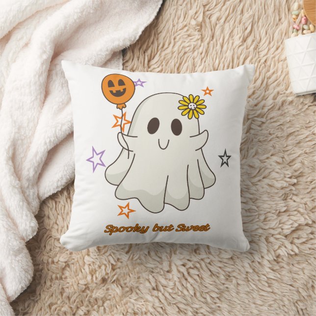 Almofada Assustador mas Doce Fantasminha de Halloween (Cobertor)