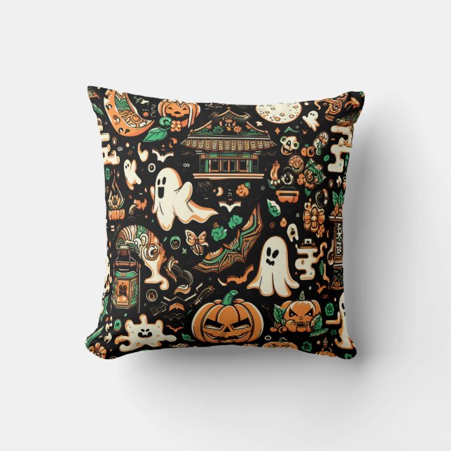Almofada Assustadoramente Fofo Fantasma Abóbora Halloween K (Frente)